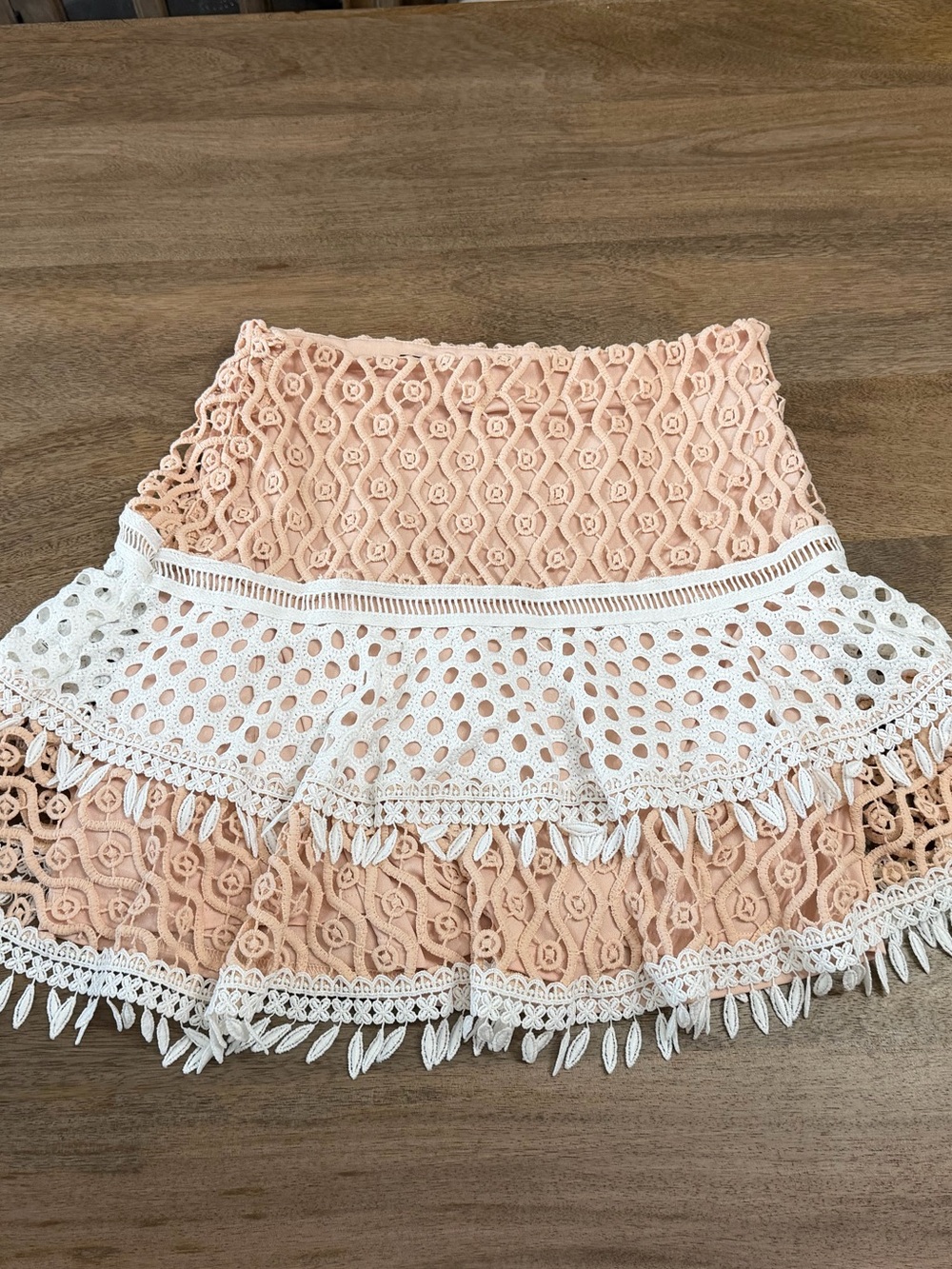 Tiered Peach Lace & White Eyelet Skirt